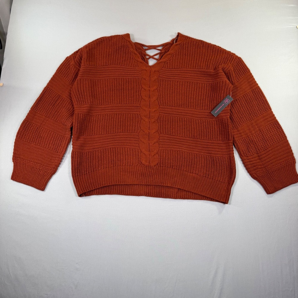 Rust Orange Cable Knit Sweater Womens Juniors XXXL Fall Pumpkin Thanksgiving New